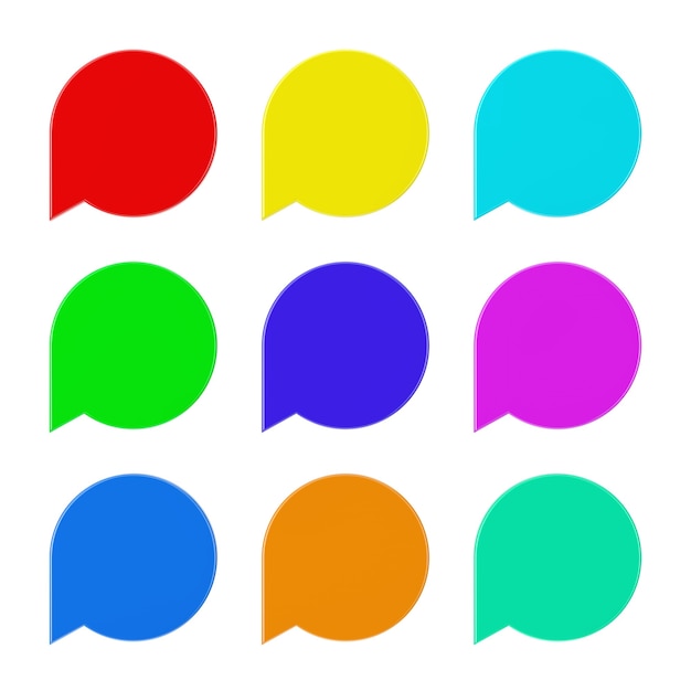 Photo set of blank multicolour speech bubble tag lable on a white background. 3d rendering