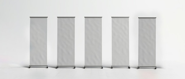 Set of blank rollup popup or pullup banner stands for advertising marketing or promotional use