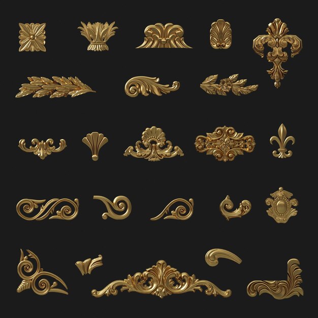 Photo set of blanks carved gold patterns