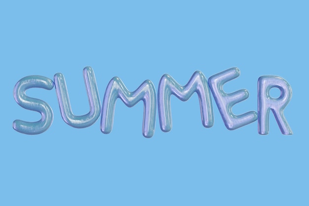 Photo set of blue 3d letters summer on blue background 3d rendering