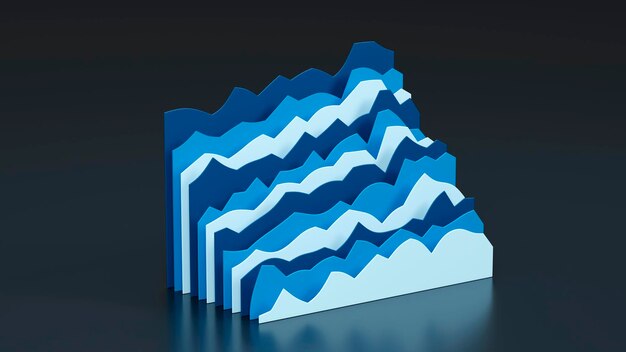 Set of blue charts on dark background3d illustration