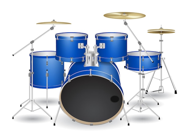 Photo set of blue drum kit isolated on white 3d render