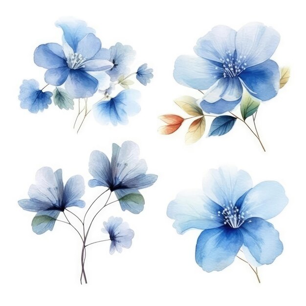 A set of blue flowers with the word blue on it