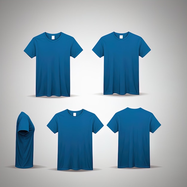 set of blue t shirt design front view 3 d rendering mock upblue t shirt template design 3 d