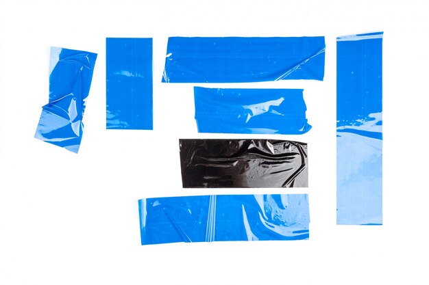 Photo set of blue tapes on white background