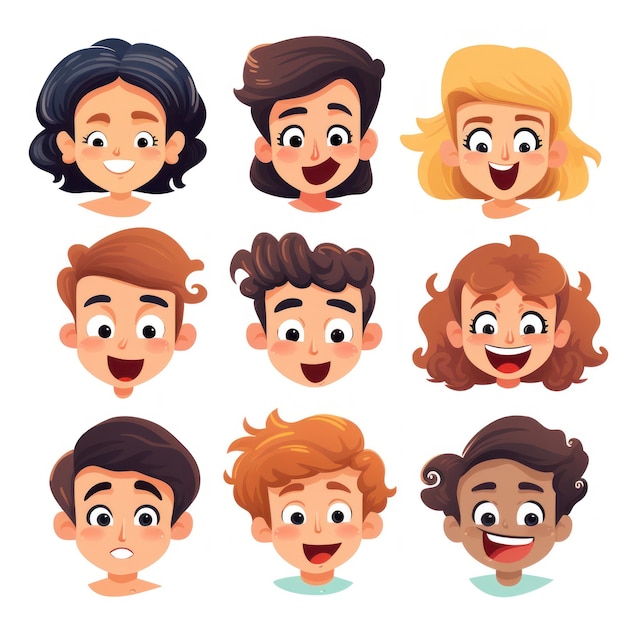 Set of Blushing Faces Cartoon Style Head Shots AI Generated