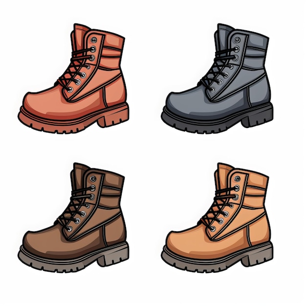 Photo set of boots cartoon style illustration isolated on white background