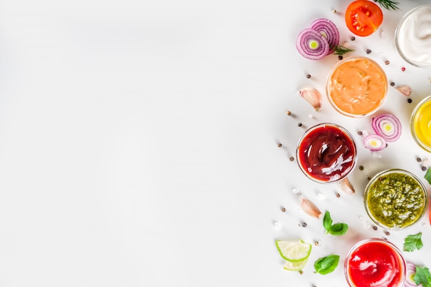 Set bowls of various dip and sauces