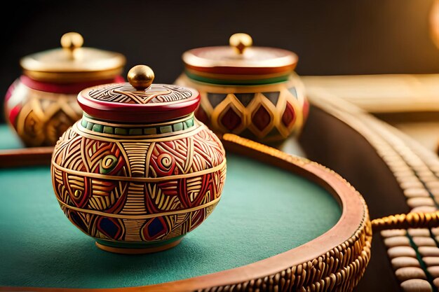 Photo a set of bowls with a design on the front.