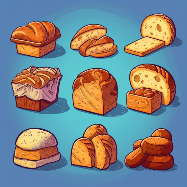 Photo a set of bread and pastries on a blue background generative ai