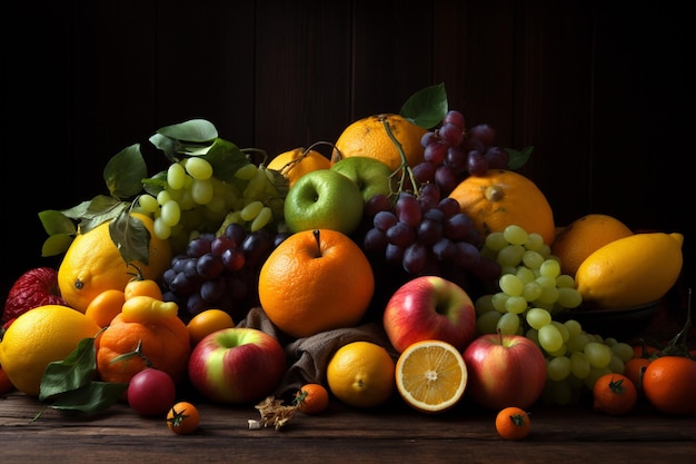 Set of bright fresh vegetables and fruits on the table Food background soft light advertising photography commercial photography generative AI