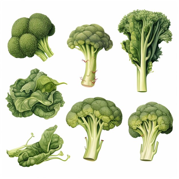 a set of broccoli isolated on a white background