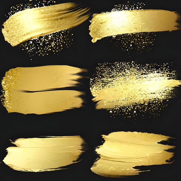 Set Of Brush Strokes Of Gold Paint Abstract Gold Glittering Textured Art 5