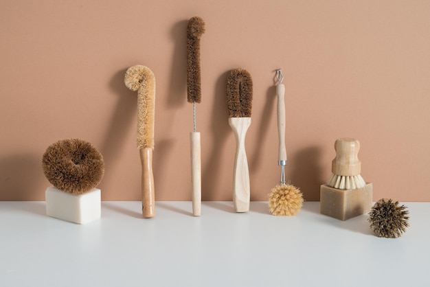 a set of brushes for the household without plastic wooden