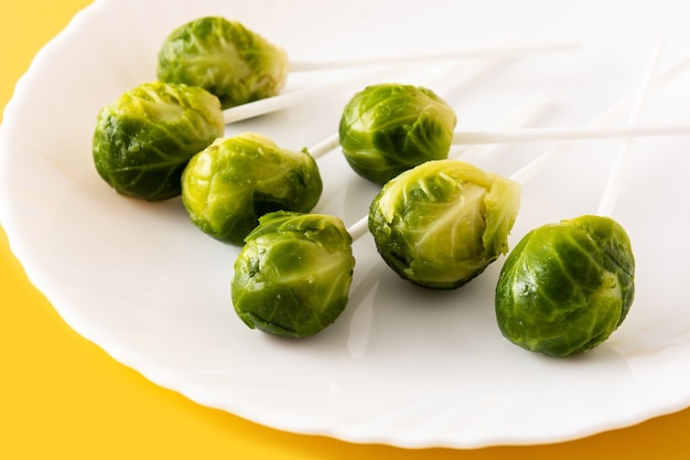 Set of brussels sprouts with lollipop sticks