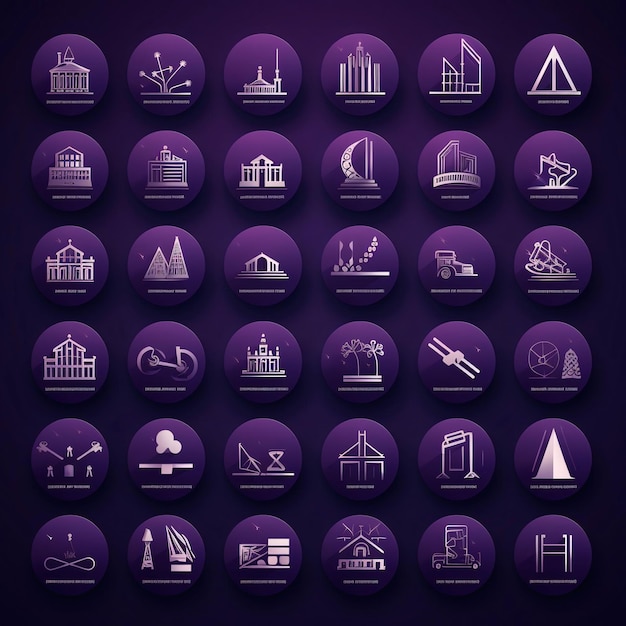 Set of building and construction icons in purple circle Vector illustration