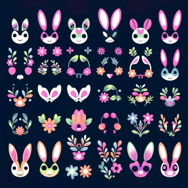 Set bunny rabbit white ears