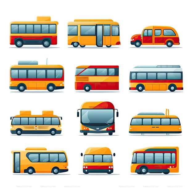 Foto set bus-iconen in platte stijl vector-illustratie geïsoleerd op witte achtergrond