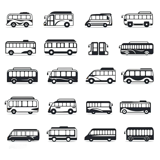 Set bus-iconen in platte stijl Vector-illustratie geïsoleerd op witte achtergrond