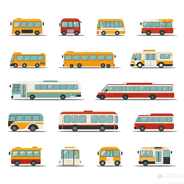 Set bus-iconen in platte stijl Vector-illustratie geïsoleerd op witte achtergrond