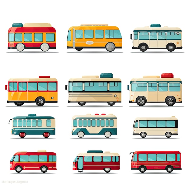 Foto set bus-iconen in platte stijl vector-illustratie geïsoleerd op witte achtergrond