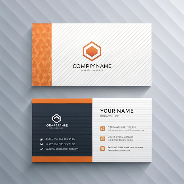 a set of business cards with a white and orange design on the bottom