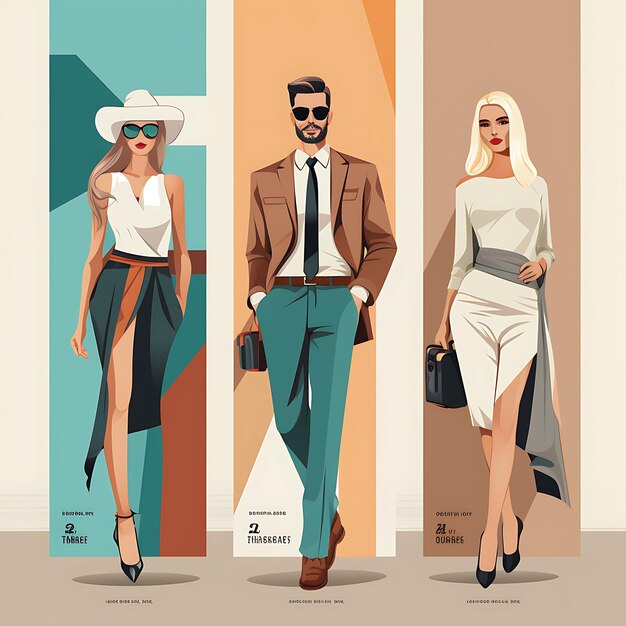 Set of business casual fashion banner ads professional and stylish flat 2d art design creative