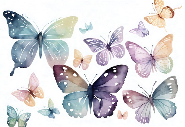 Set of butterflies isolated Butterflies Clipart Colour water style