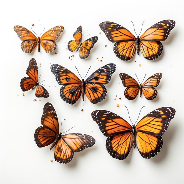 Set of butterflies white isolated