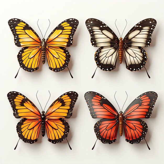 Set of butterflies white isolated