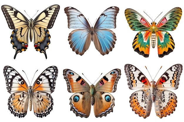 A set of butterflies with different colors