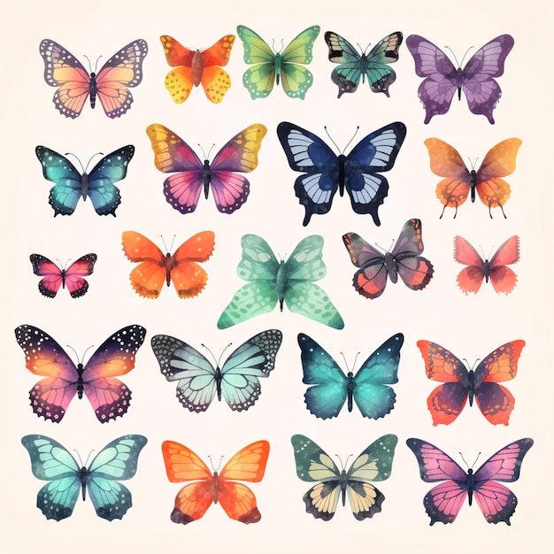 A set of butterflies with the word butterfly on the top.