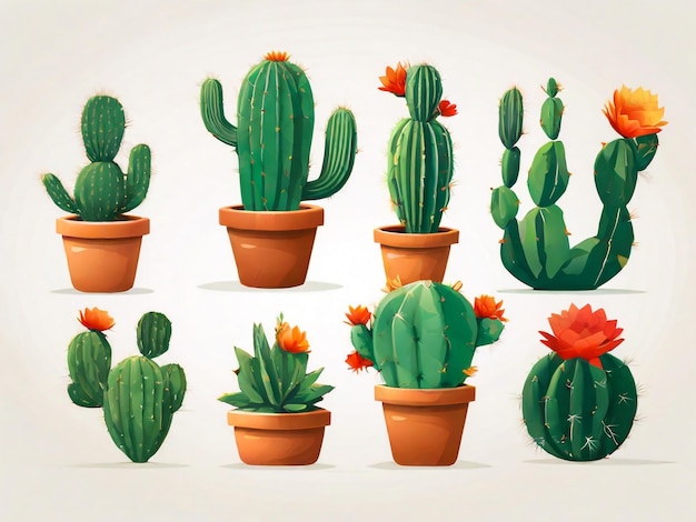 Set of Cactuses in Pots