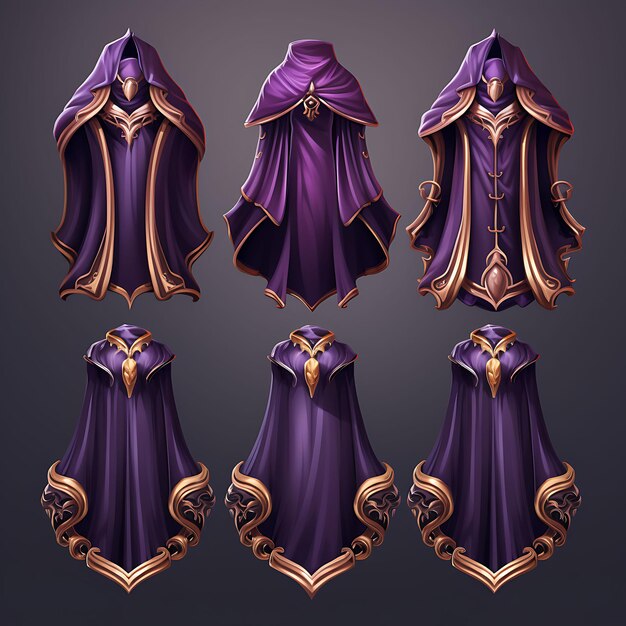 Photo set of cape outfit item baroque design drape magic amplification it 2d asset design clipart flat