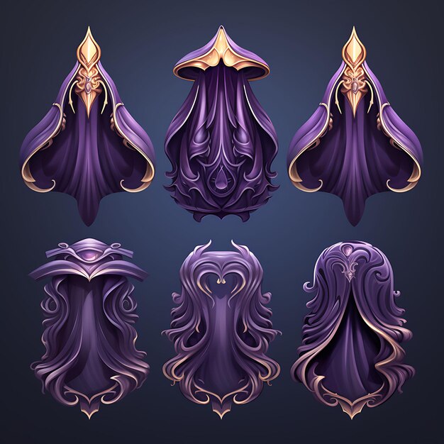 Photo set of cape outfit item baroque design drape magic amplification it 2d asset design clipart flat