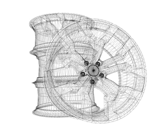 Set of car wheels isolated,  body structure, wire model