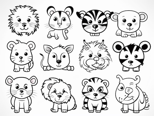 a set of cartoon animals with different expressions generative ai