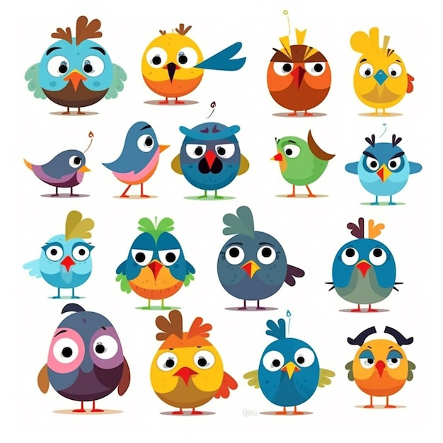 a set of cartoon birds with different expressions generative ai