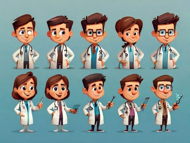 Photo set of cartoon character doctor design vector illustration set isolated healthcare concept flat vector illustration doctors hospital
