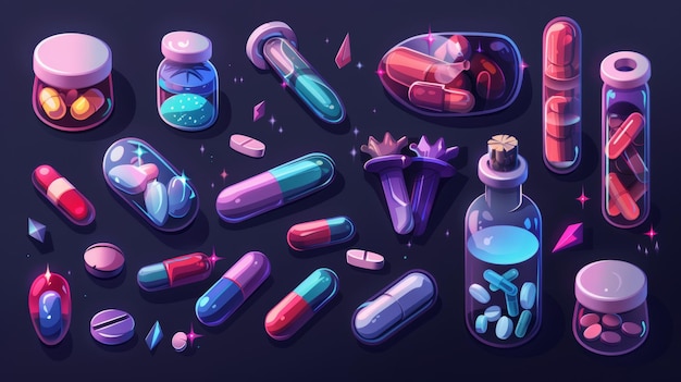 薬物や薬物を描いた漫画のキャラクターのセット