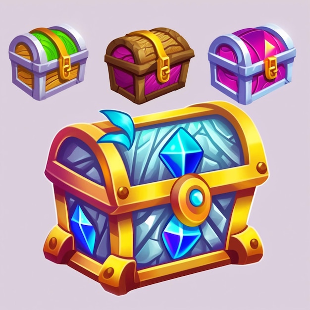 a set of cartoon chests with different designs and colors generative ai