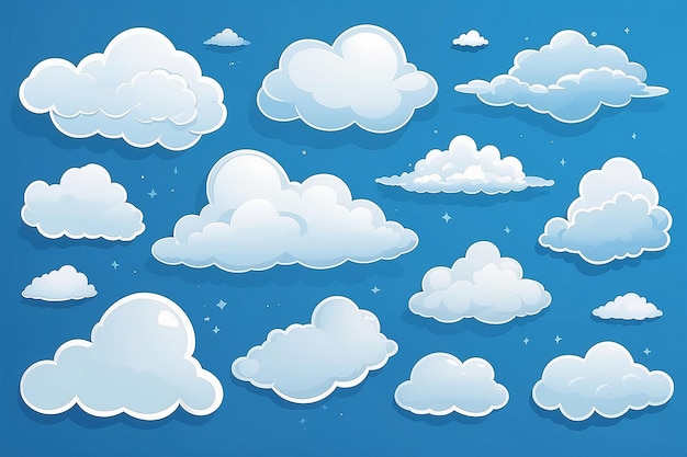 Foto set di nuvole di cartoni animati isolate su sfondo blu illustrazione vettoriale