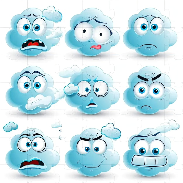 Photo a set of cartoon clouds with different expressions