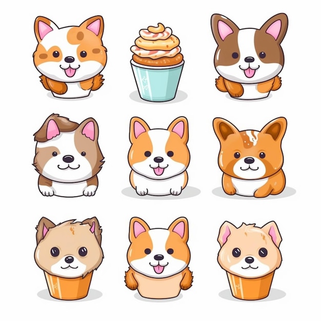 A set of cartoon dogs with different emotions generative ai