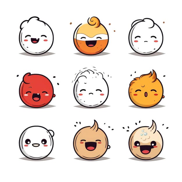 Photo set of cartoon faces expressions face emojis stickers emoticons cartoon funny mascot characters face