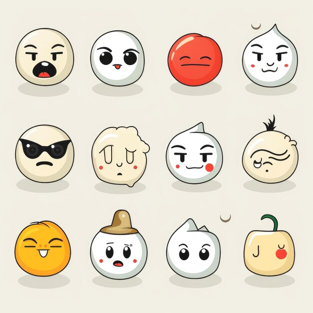 Photo set of cartoon faces expressions face emojis stickers emoticons cartoon funny mascot characters face