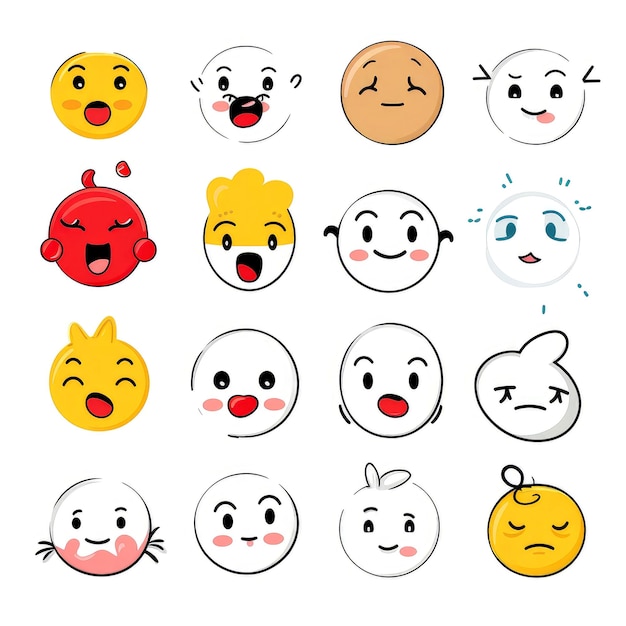 Set of cartoon faces expressions face emojis stickers emoticons cartoon funny mascot characters