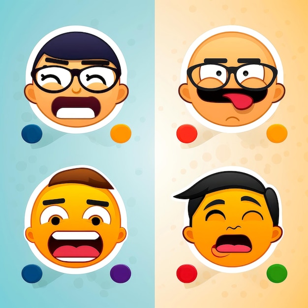 Photo set of cartoon faces expressions face emojis stickers emoticons cartoon funny mascot characters