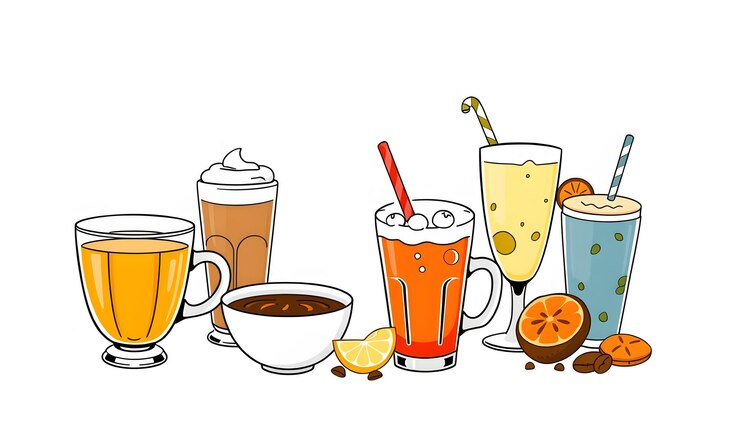 Photo カートゥーンフード ノンアルコール飲み物 茶 ハーブティー ホットチョコレート ラテマテ コーヒー