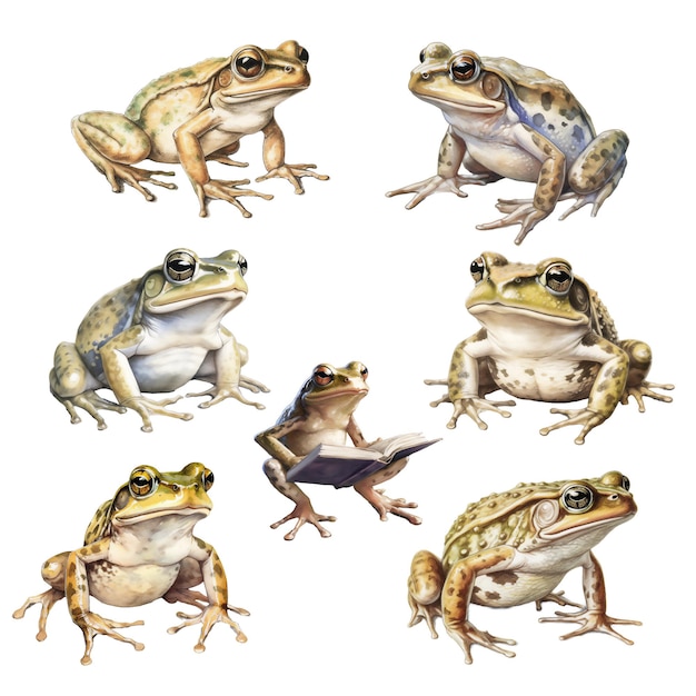 Set of cartoon frogs